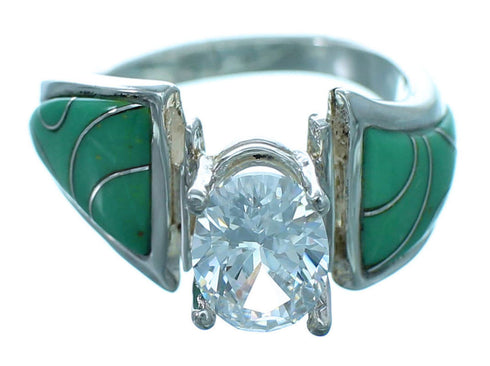 Genuine Sterling Silver Turquoise Inlay Cubic Zirconia Ring Size 5-3/4 LX113085